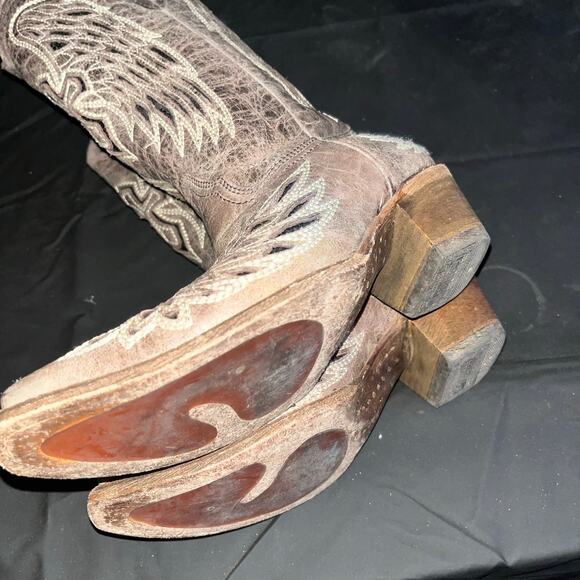 CORRAL WOMEN BROWN GLITTER INLAY CROSS AND WING EMBROIDER LEATHER COWBOY BOOT 8 - Picture 7 of 11